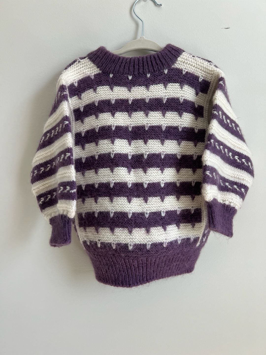 Kids Vintage Hand Knit Sweater Purple White Patterned 3T/4T 4