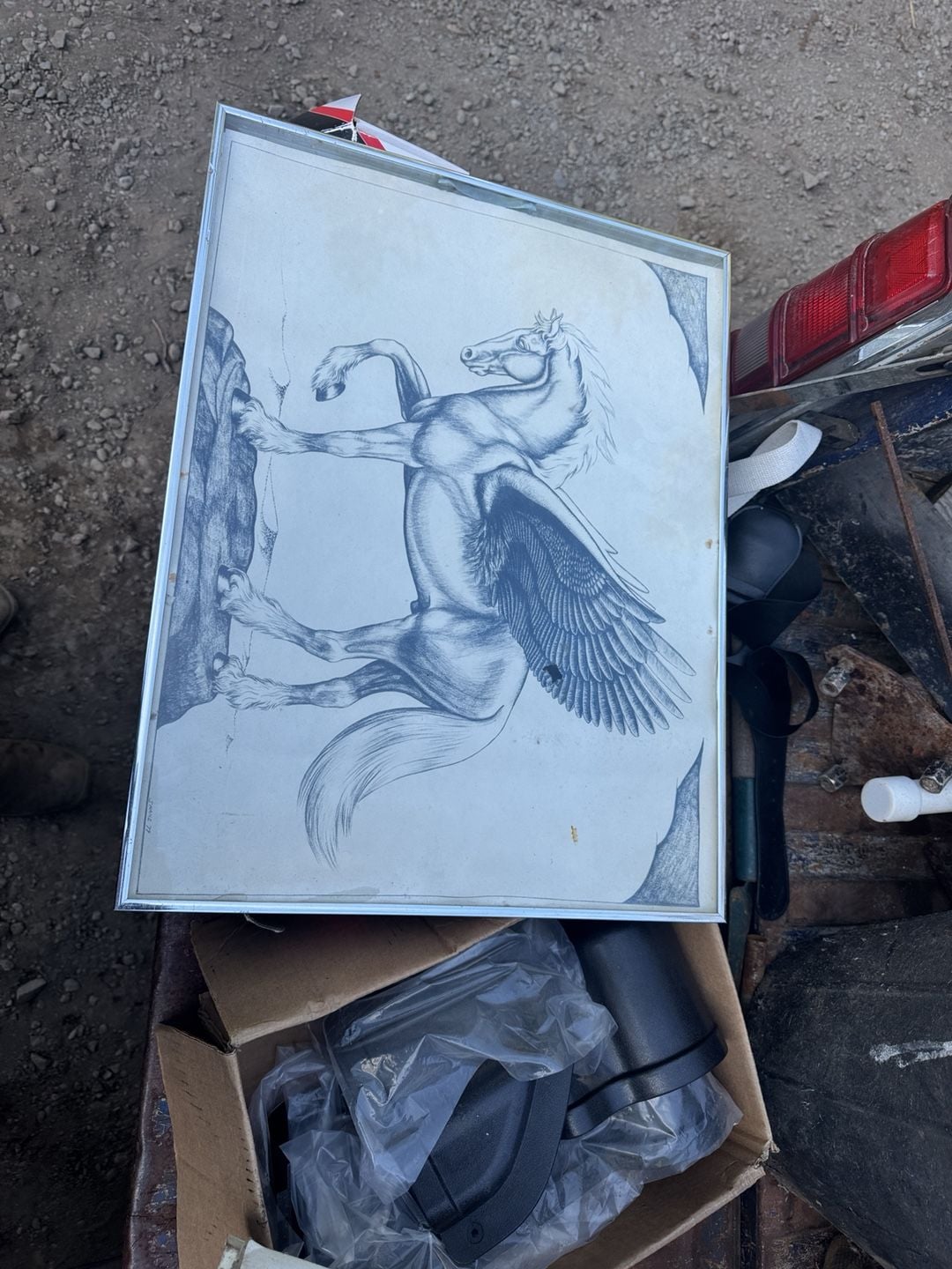 Vintage Original Pegasus Pencil Drawing Signed Shane 79 Framed 1