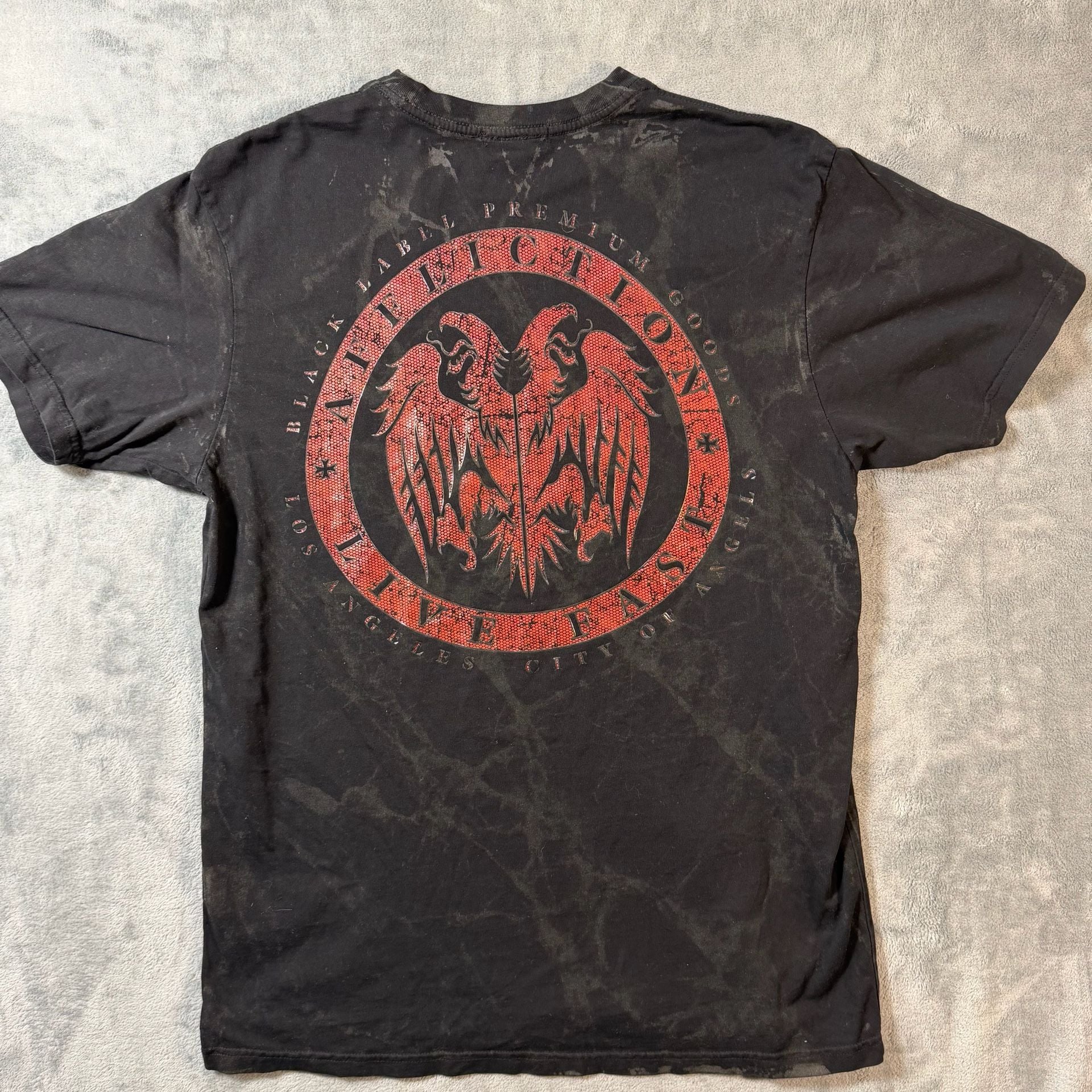 Black Label Affliction Graphic T-Shirt Size L Black Red Winged Logo 2