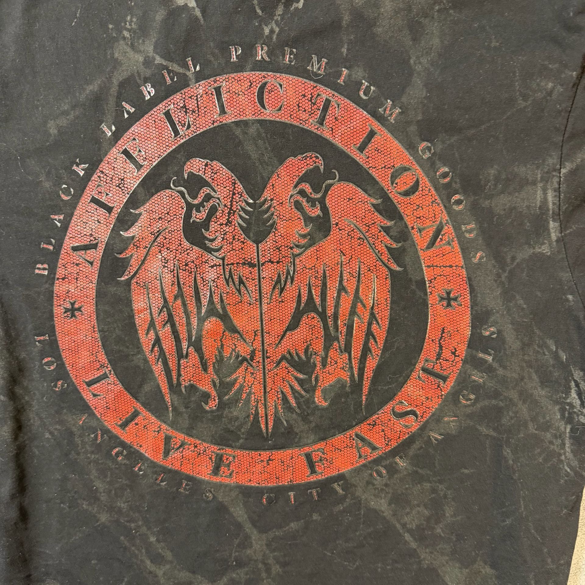 Black Label Affliction Graphic T-Shirt Size L Black Red Winged Logo 3