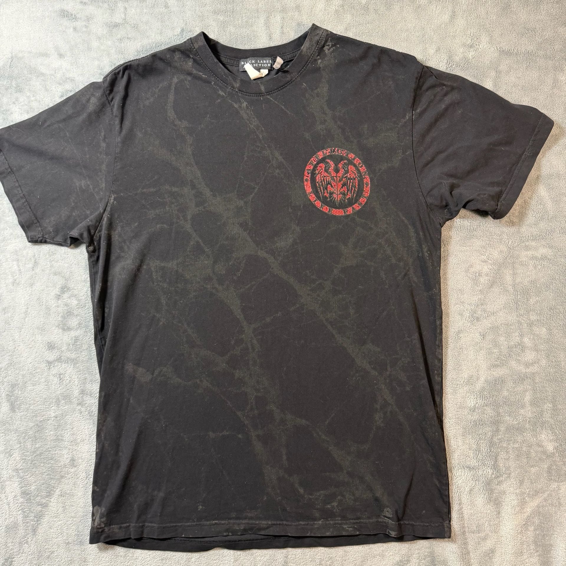Black Label Affliction Graphic T-Shirt Size L Black Red Winged Logo 4