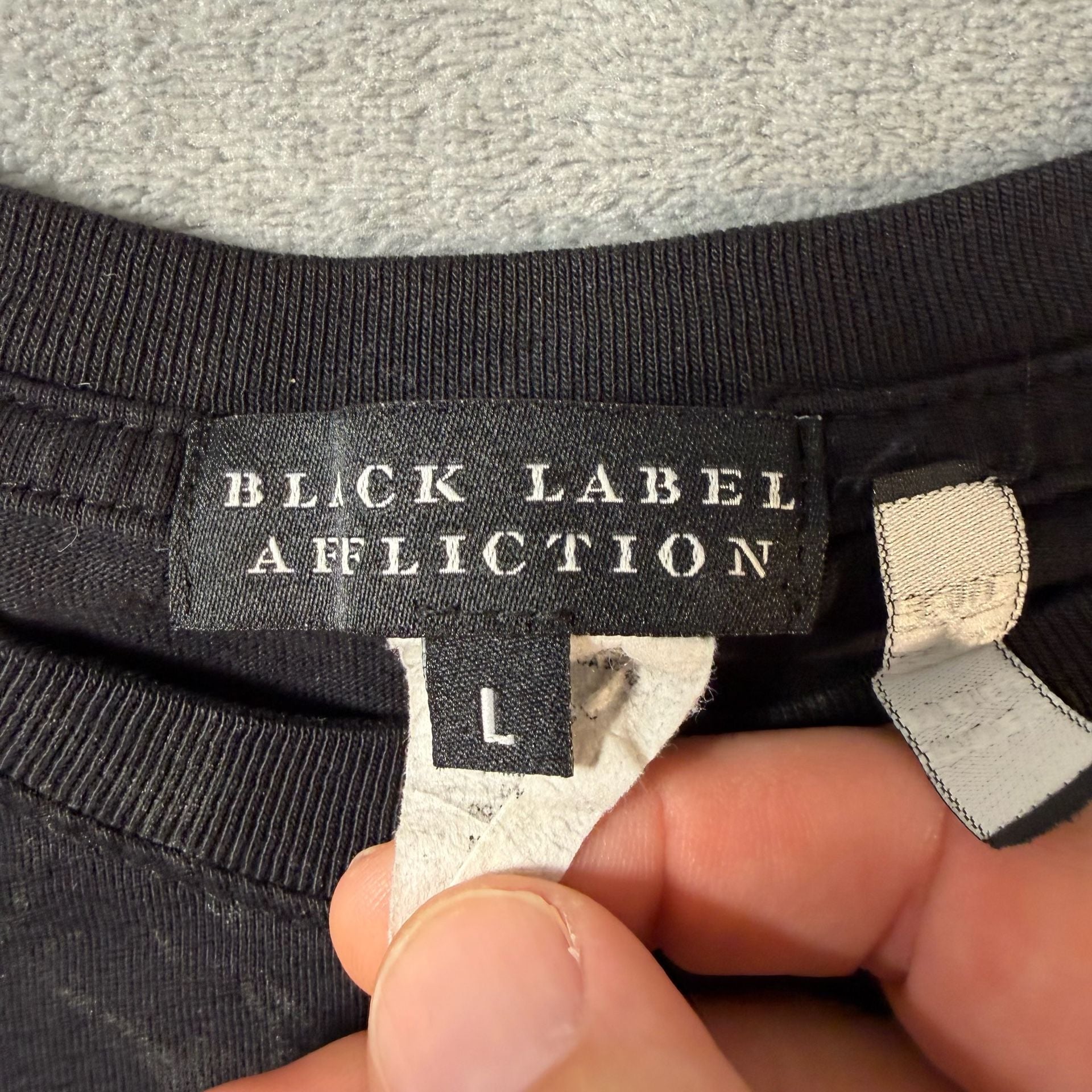 Black Label Affliction Graphic T-Shirt Size L Black Red Winged Logo 6