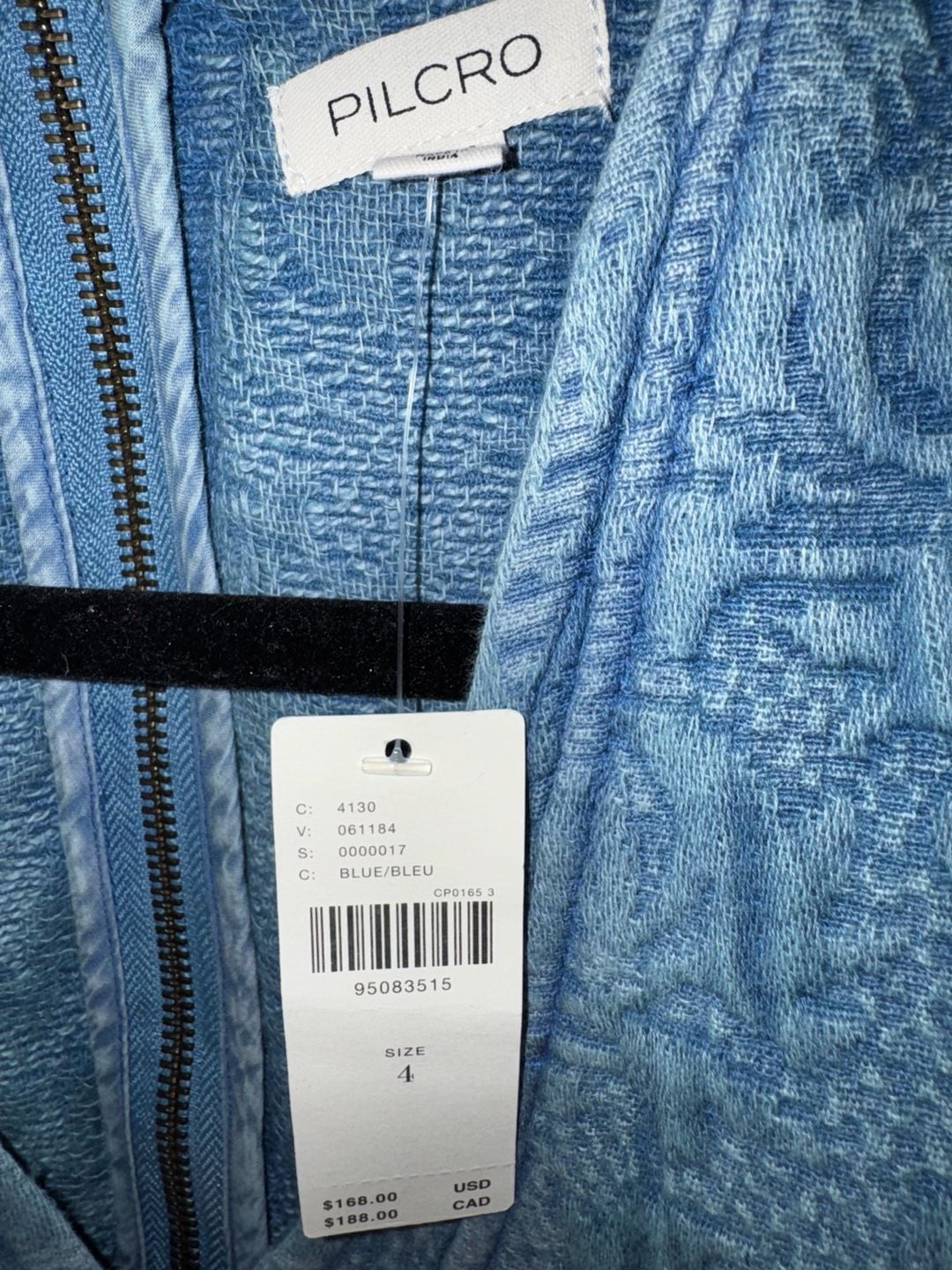 Pilcro Jacquard Denim Dress Size 4 Blue Long Sleeve 2