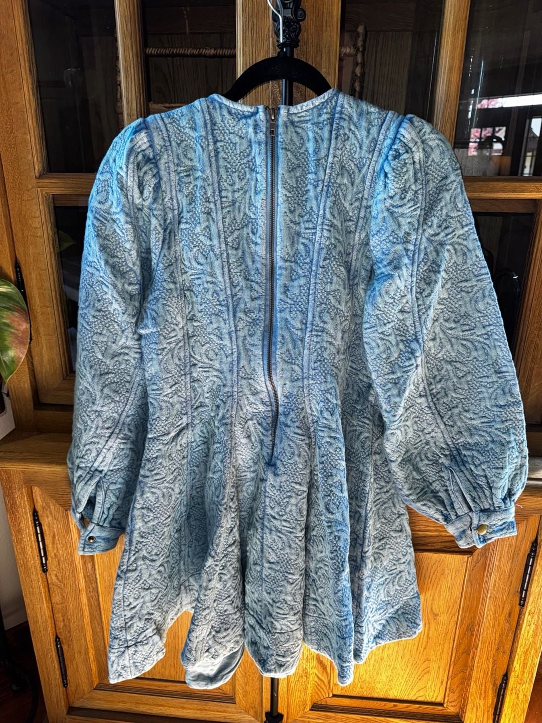 Pilcro Jacquard Denim Dress Size 4 Blue Long Sleeve 3