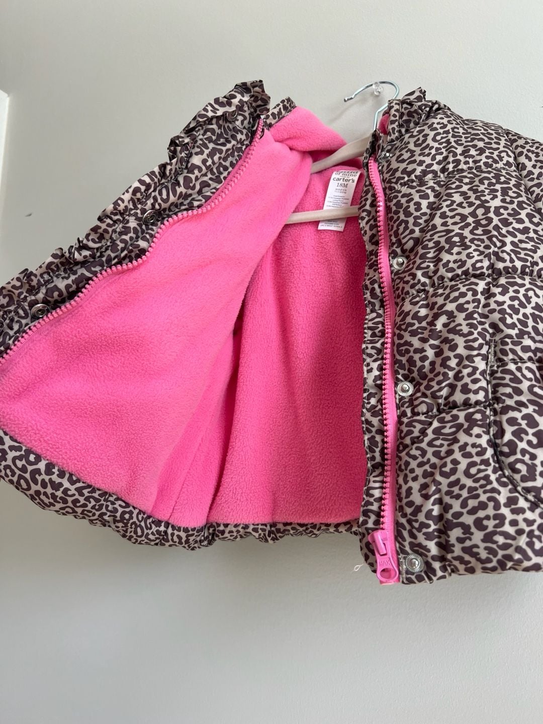 Child Of Mine Made By Carter's Puffer Jacket Size 18M Leopard Print 3