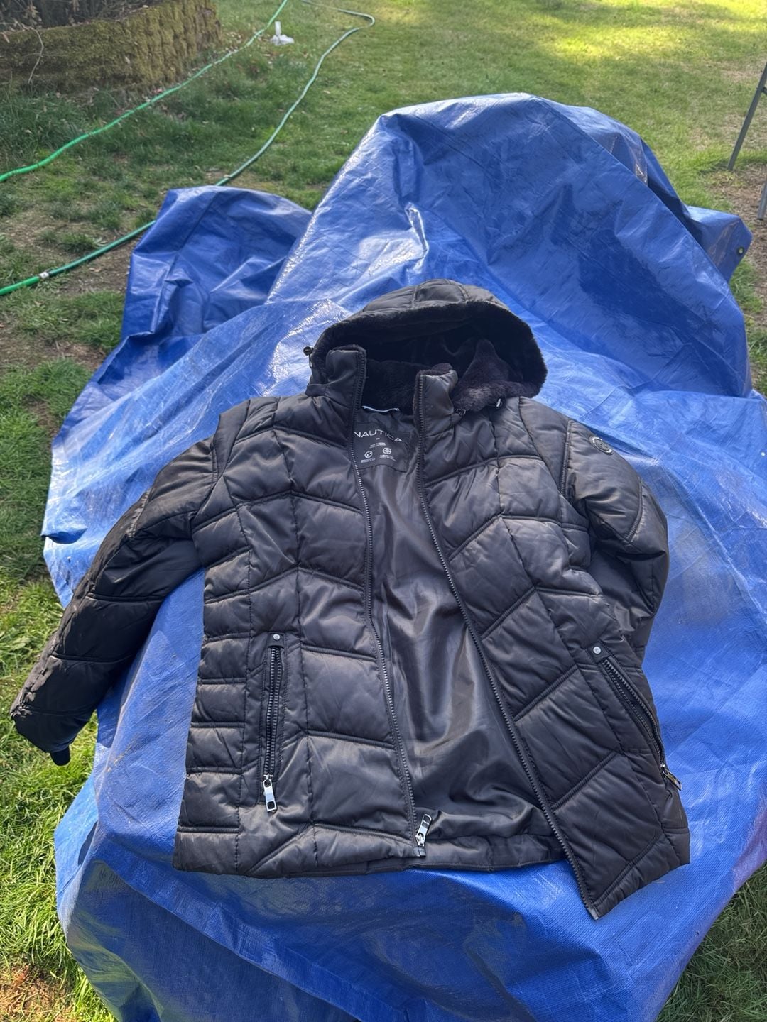 Nautica Puffer Jacket Size M Black Quilted Detachable Hood 2