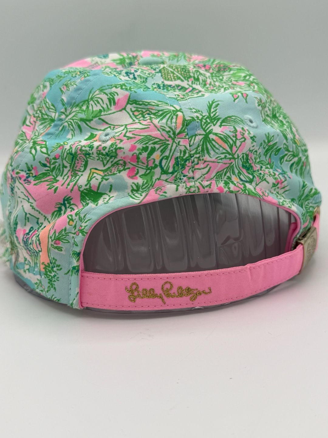 Lilly Pulitzer Baseball Cap Hat Pink Blue Green Tropical Print Distressed 6