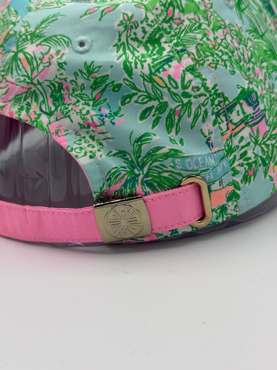Lilly Pulitzer Baseball Cap Hat Pink Blue Green Tropical Print Distressed 7