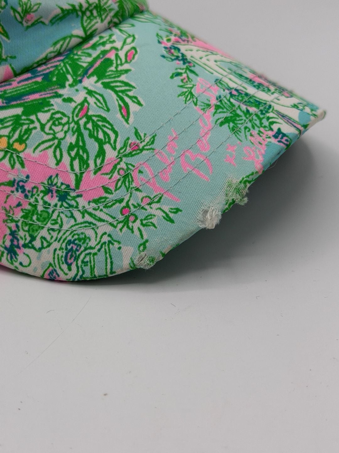 Lilly Pulitzer Baseball Cap Hat Pink Blue Green Tropical Print Distressed 8