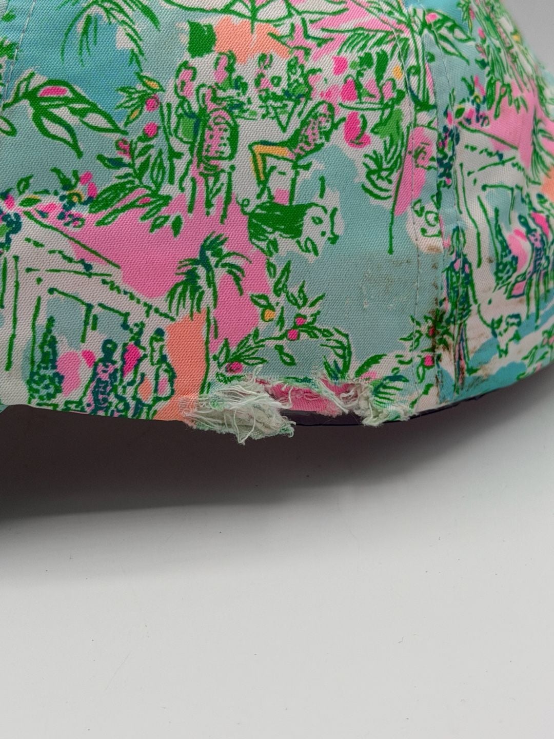 Lilly Pulitzer Baseball Cap Hat Pink Blue Green Tropical Print Distressed 10