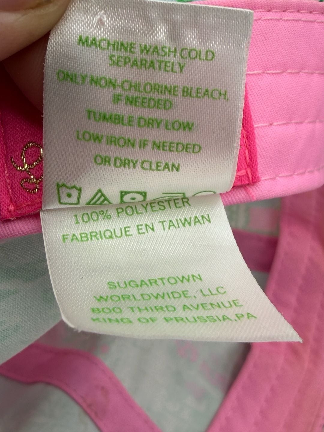 Lilly Pulitzer Baseball Cap Hat Pink Blue Green Tropical Print Distressed 12