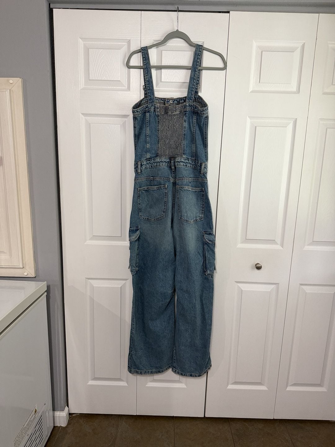 Zara Denim Jumpsuit Size M Blue Cargo Overalls 3