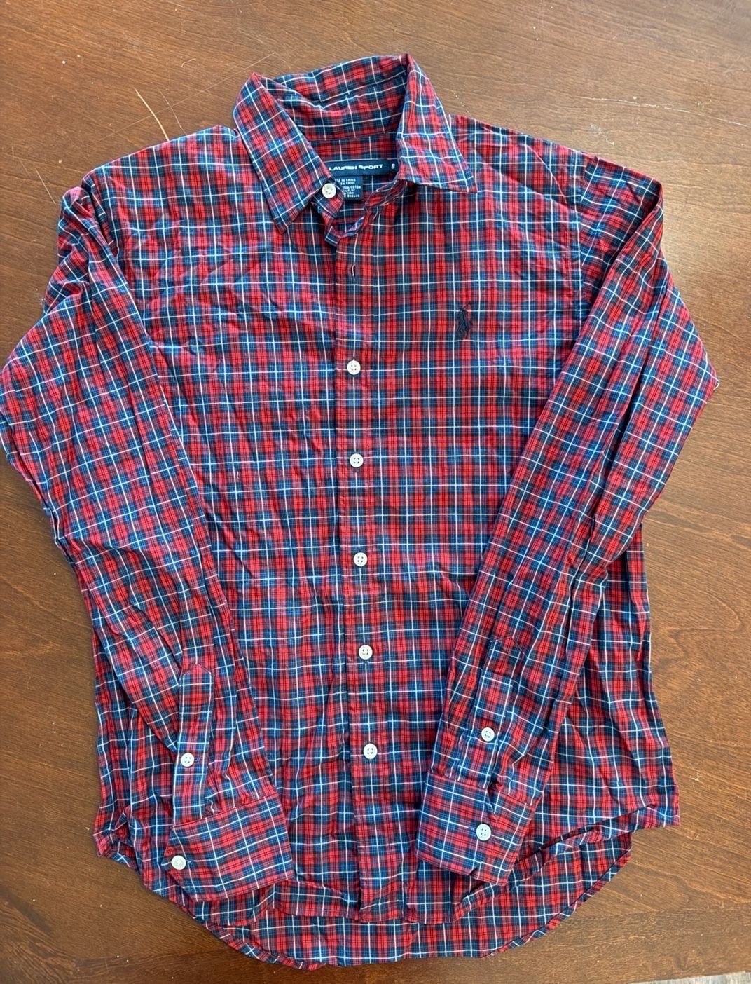 Ralph Lauren Sport Long Sleeve Plaid Button Down Shirt Size 8 Red Blue 2