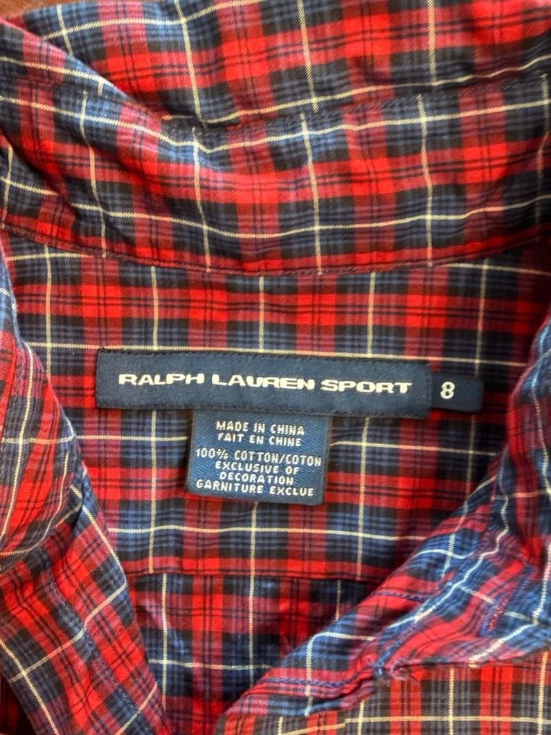Ralph Lauren Sport Long Sleeve Plaid Button Down Shirt Size 8 Red Blue 4