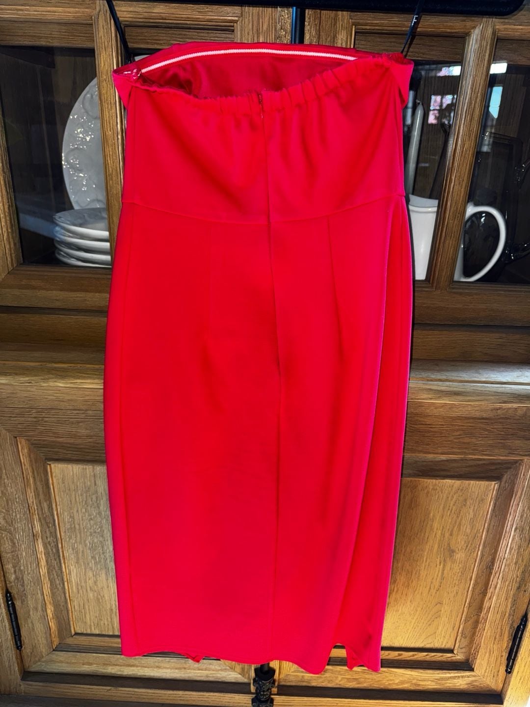 Lulus Strapless Midi Dress Size S Red Front Slit 3