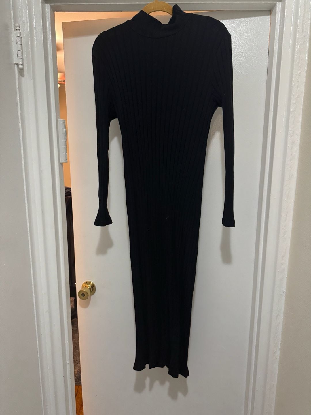 SHEIN Curve Ribbed Mock Neck Maxi Dress Size 2XL Black Long Sleeve 2