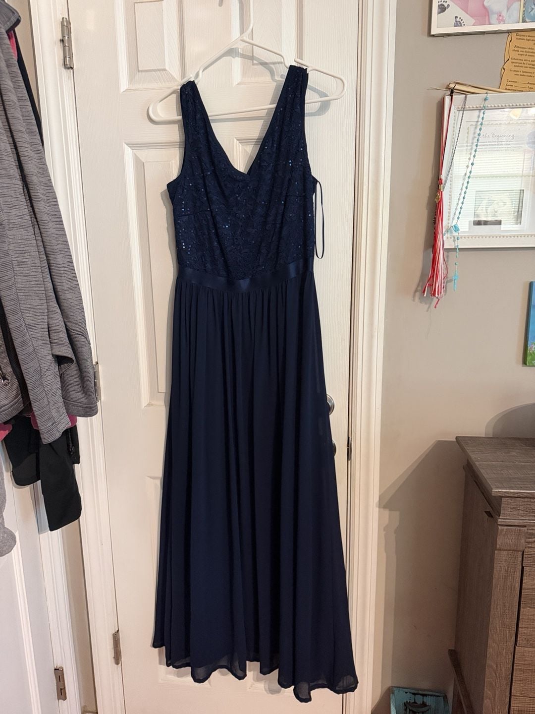 MIUSOL Maxi Dress Size M Navy Blue Sequin Lace Formal Evening 2