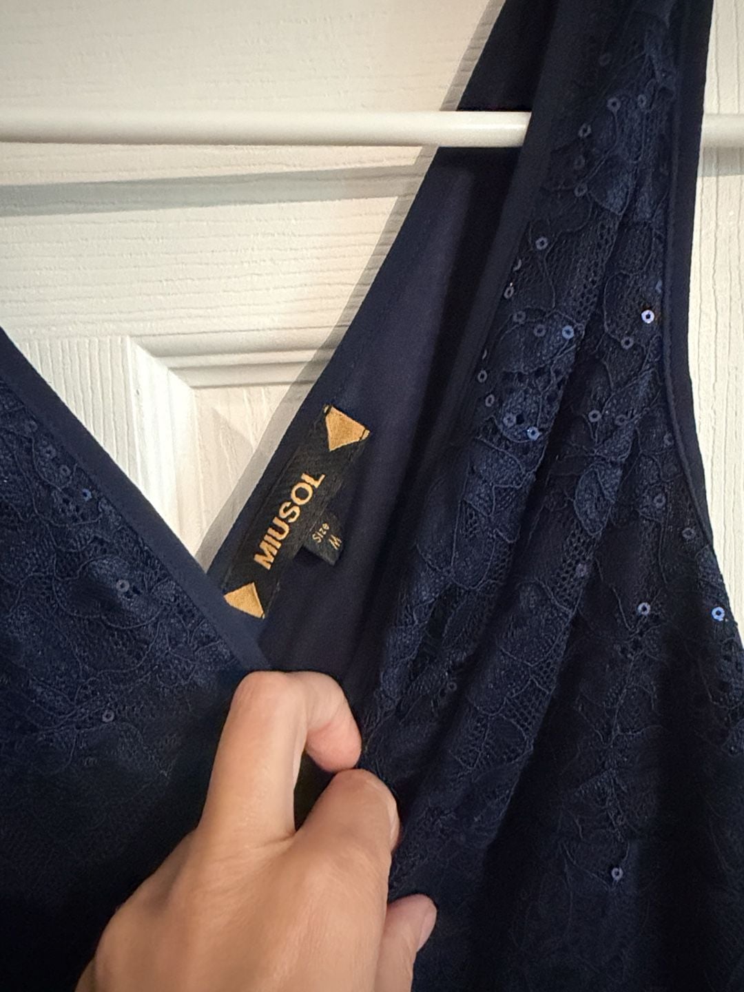 MIUSOL Maxi Dress Size M Navy Blue Sequin Lace Formal Evening 4