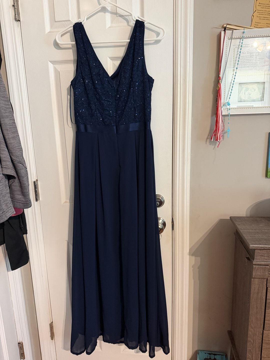 MIUSOL Maxi Dress Size M Navy Blue Sequin Lace Formal Evening 5
