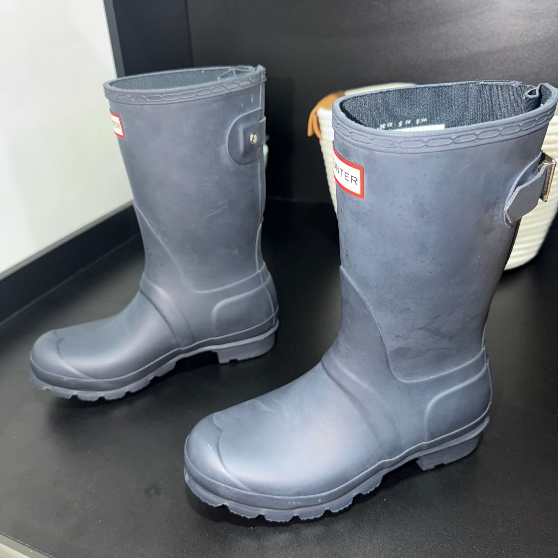 Hunter Original Back Adjustable Short Rain Boots US 5 Dark Grey or Navy color 3