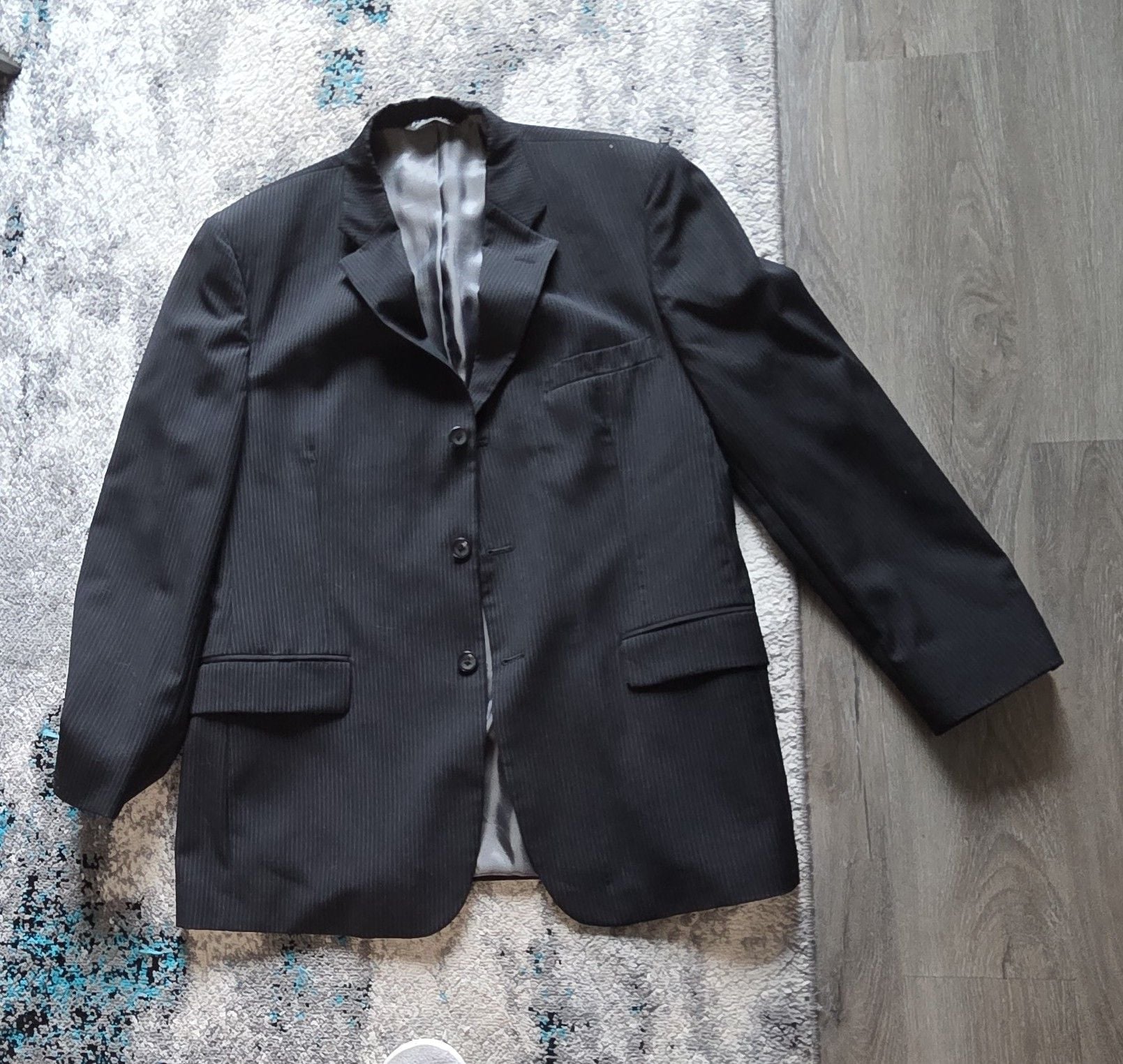J. Ferrar Pinstripe Wool Blazer Suit Jacket Black 2