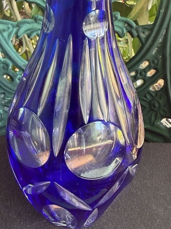 Vintage Cobalt Blue Cut Crystal Decanter With Stopper 3