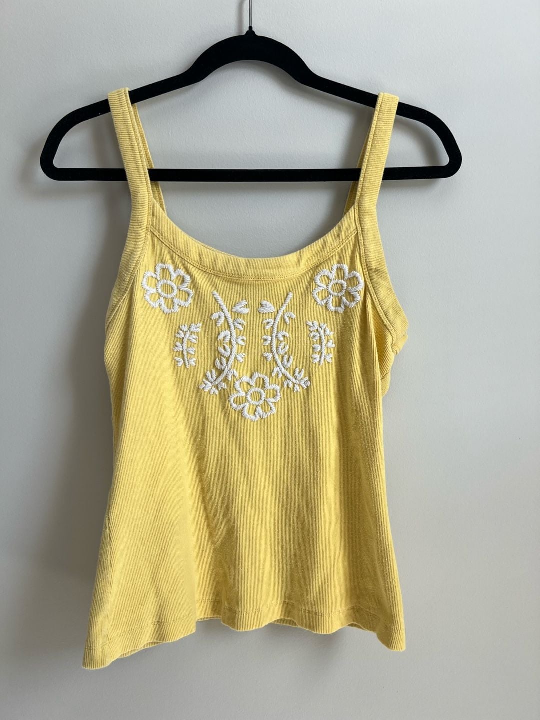 INC International Concepts Tank Top Size L Yellow Floral Embroidered Ribbed 2