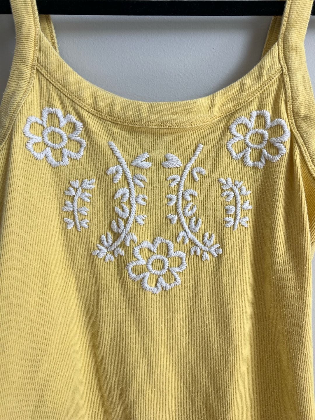 INC International Concepts Tank Top Size L Yellow Floral Embroidered Ribbed 3