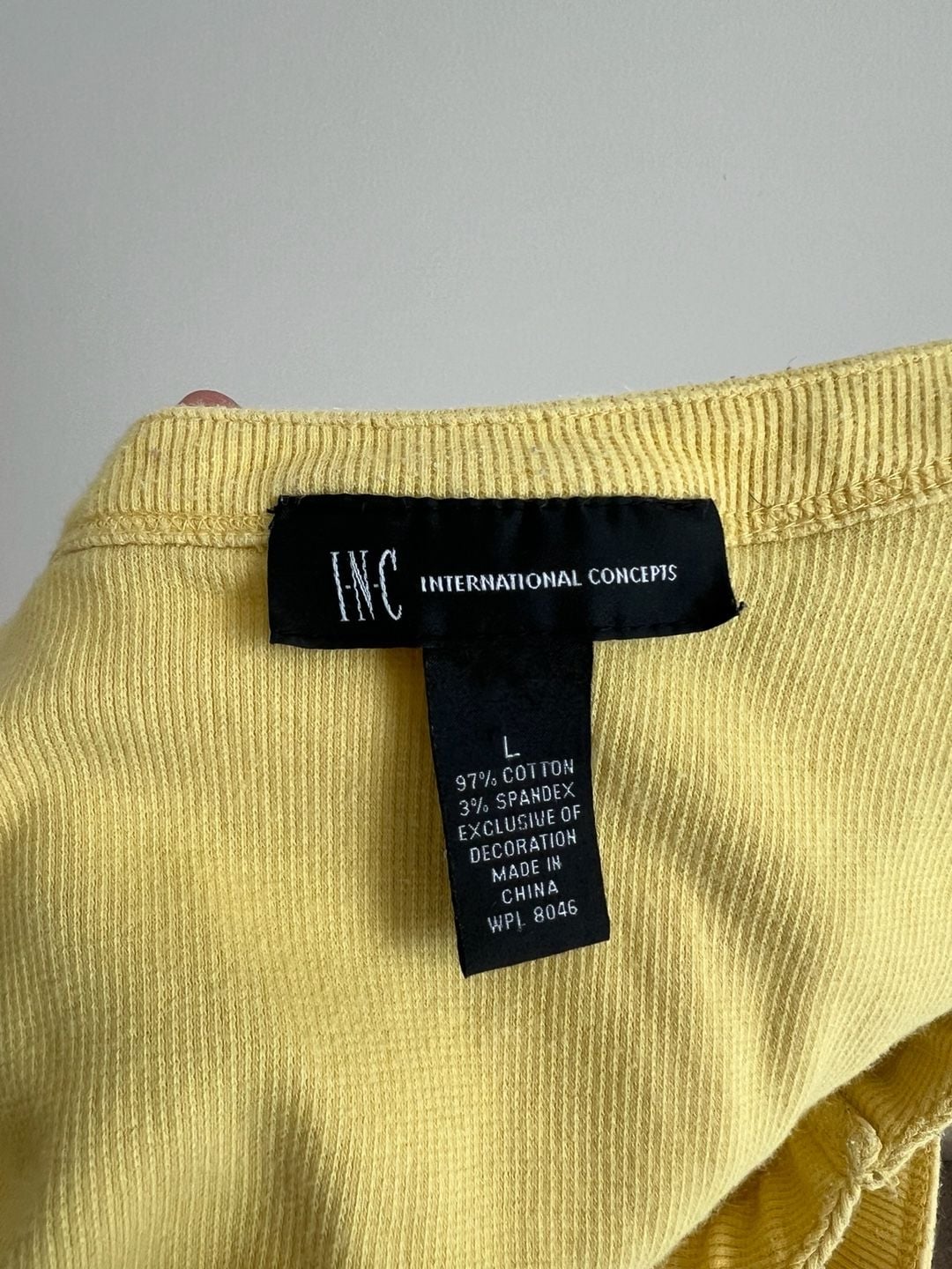INC International Concepts Tank Top Size L Yellow Floral Embroidered Ribbed 4