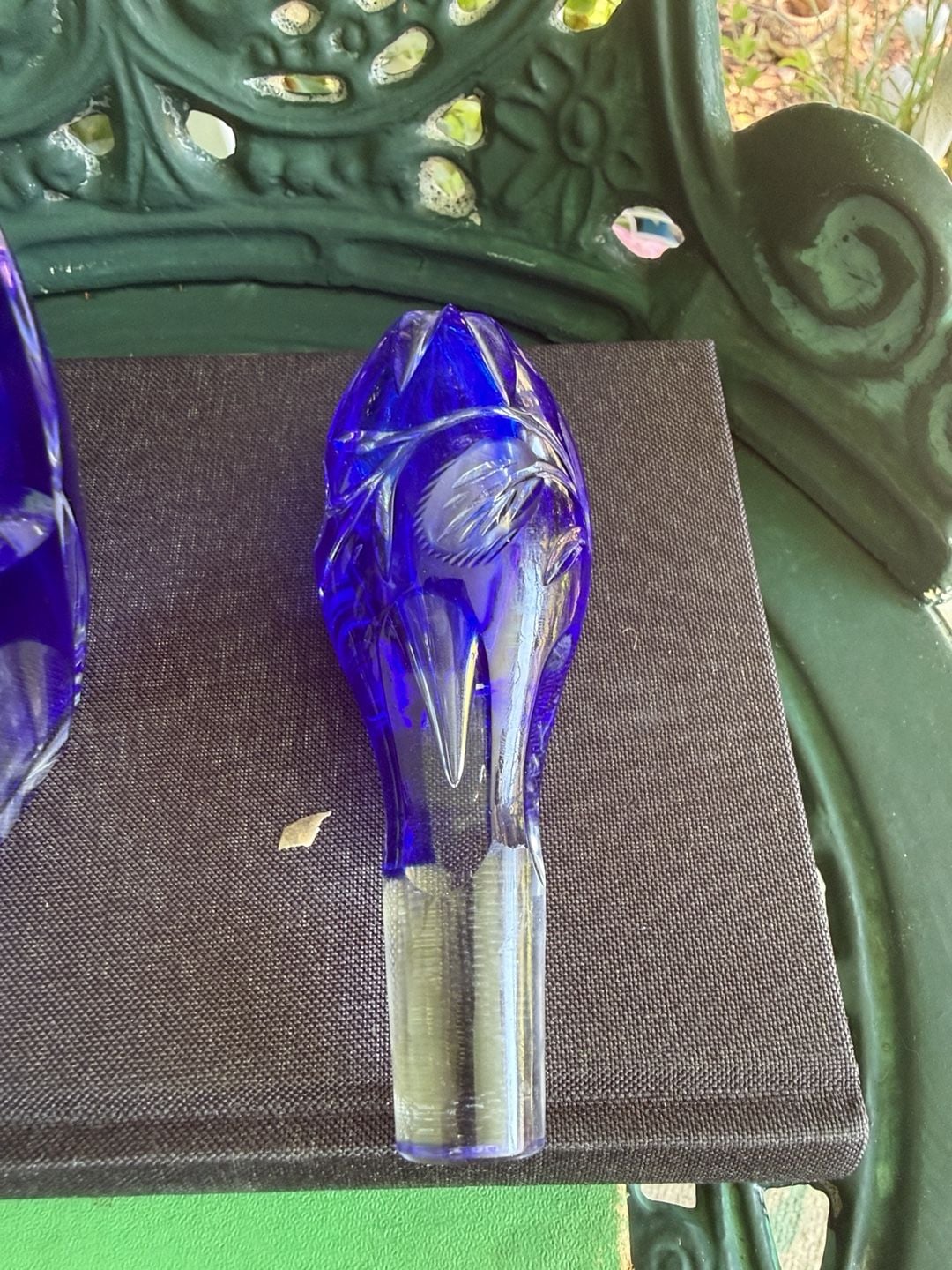 Vintage Cobalt Blue Cut Crystal Decanter With Stopper 4
