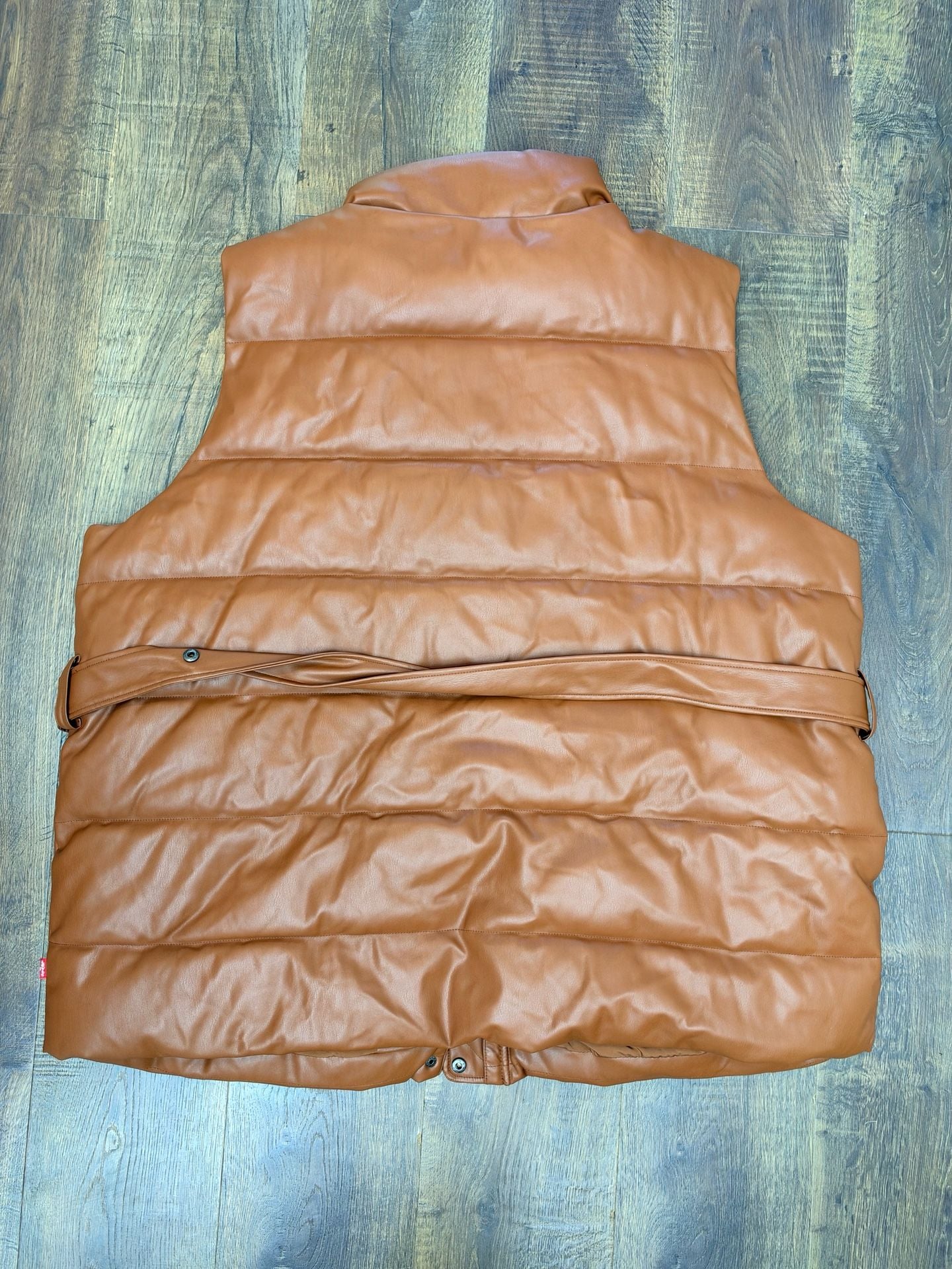 Levi's Faux Leather Puffer Vest Size 4X Brown Belted Outerwear 8