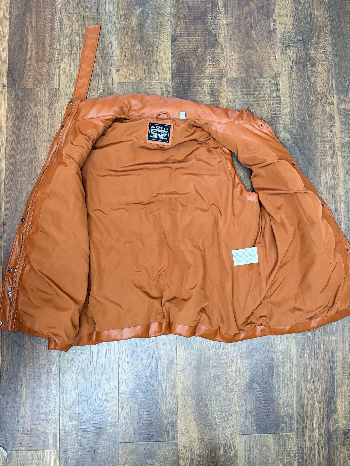 Levi's Faux Leather Puffer Vest Size 4X Brown Belted Outerwear 9