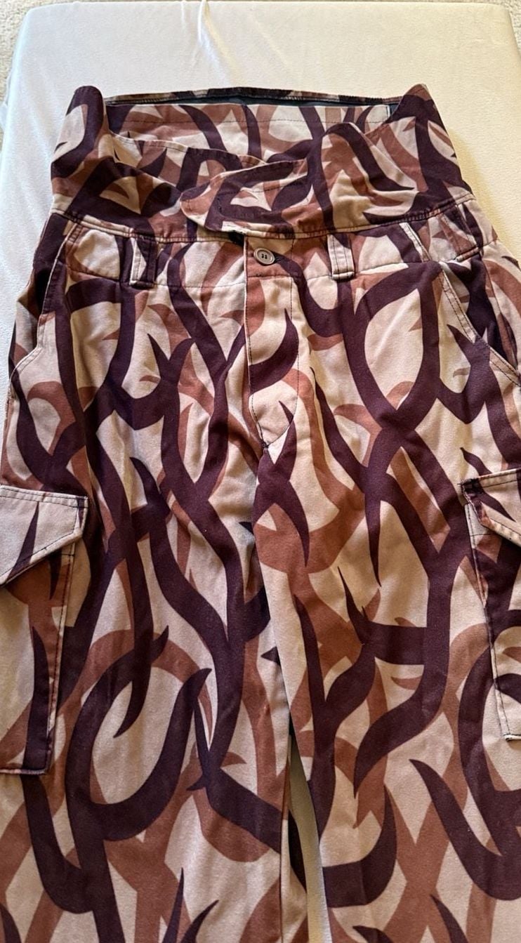 Day One Outfit Cargo Pants Size 36 Brown Tribal Print Y2K Made In USA 1