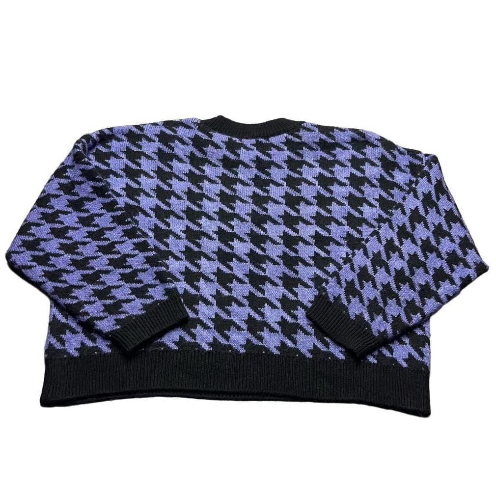 Stradivarius Houndstooth Crewneck Sweater Size s Purple Black Knit Sweatshirt 3