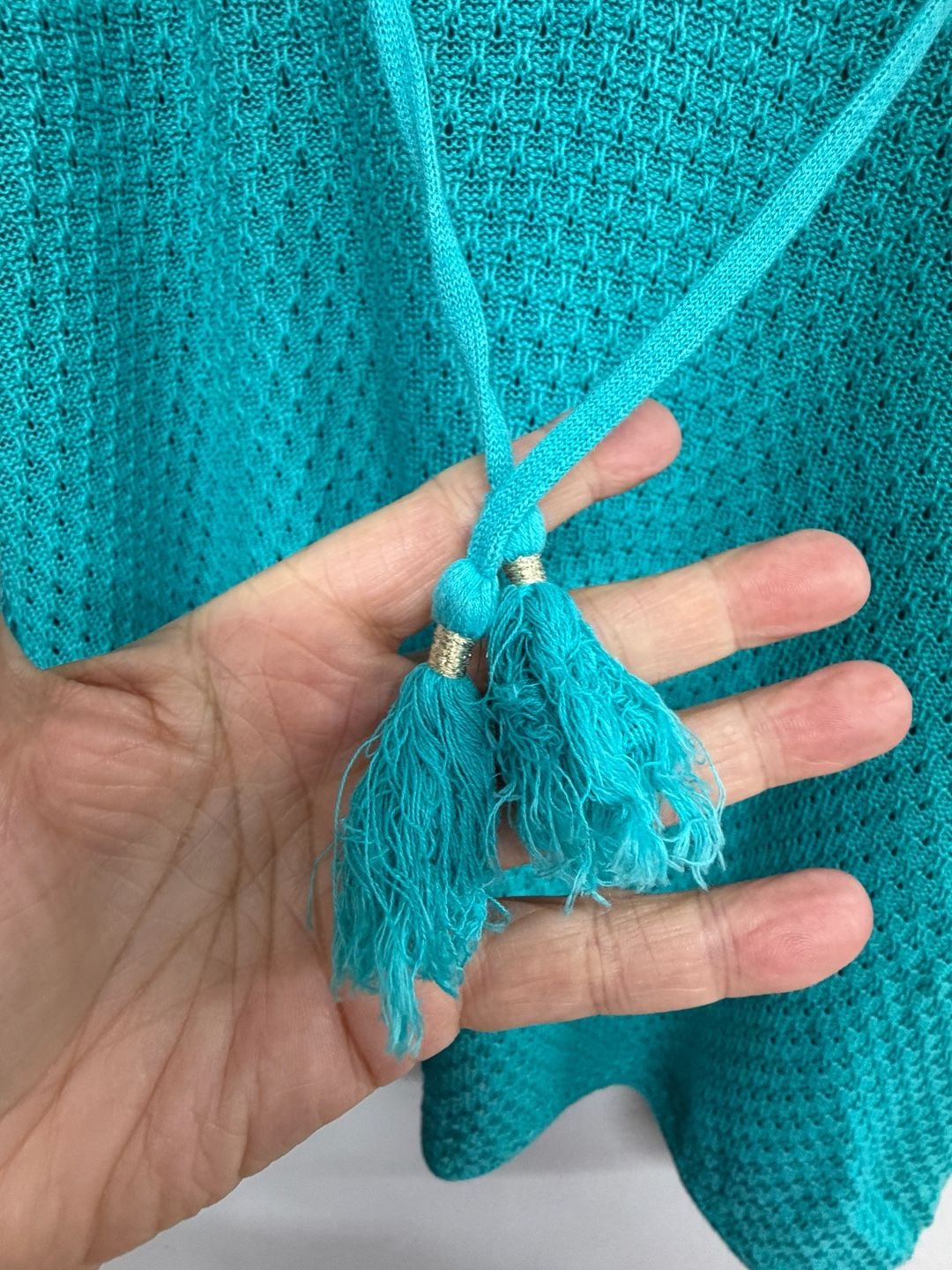 Tommy Bahama Knit Top Size XL Turquoise V-Neck Tassel Coverup 5