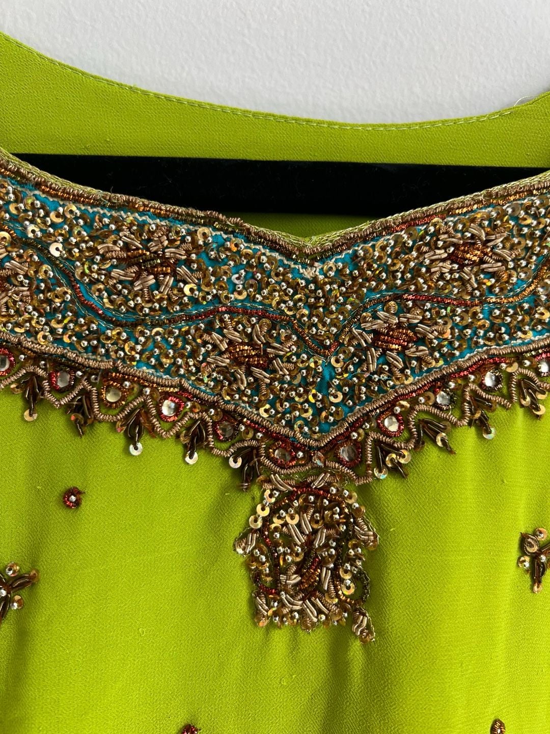 Unbranded Embellished Kurti Tunic Lime Green Beaded Sequin Top 3