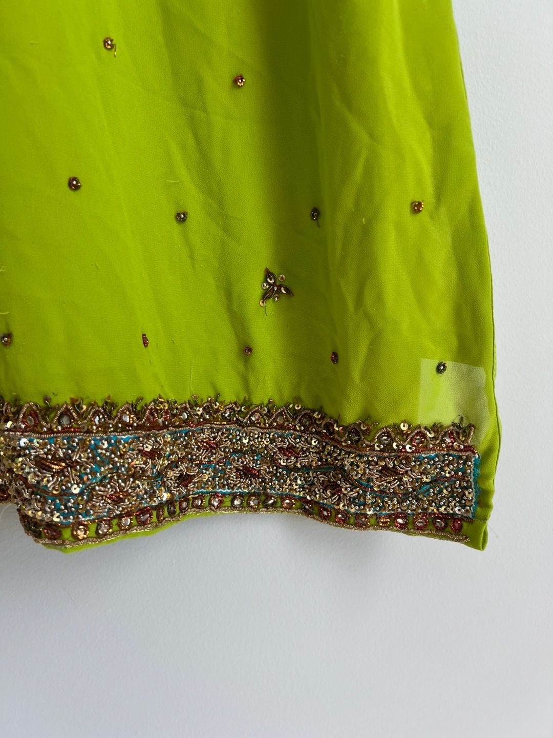 Unbranded Embellished Kurti Tunic Lime Green Beaded Sequin Top 4