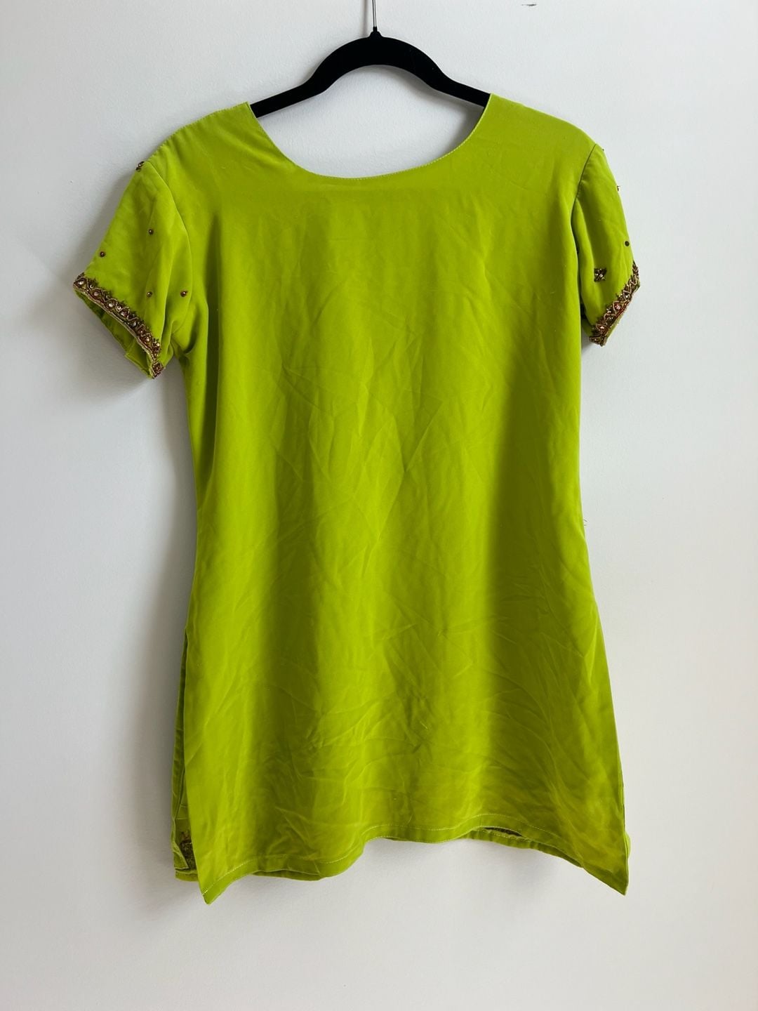 Unbranded Embellished Kurti Tunic Lime Green Beaded Sequin Top 5