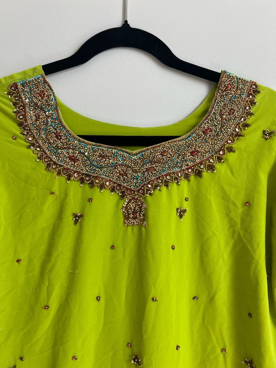 Unbranded Embellished Kurti Tunic Lime Green Beaded Sequin Top 6