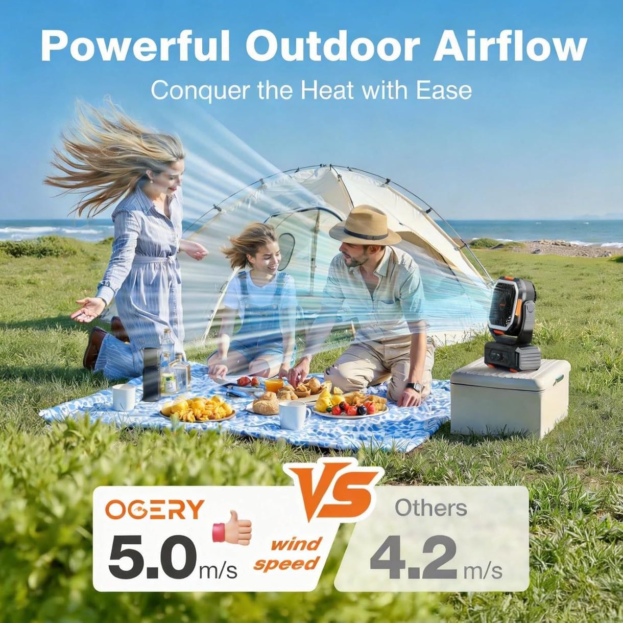 Ogery Portable Camping Fan with LED Light and Remote 2