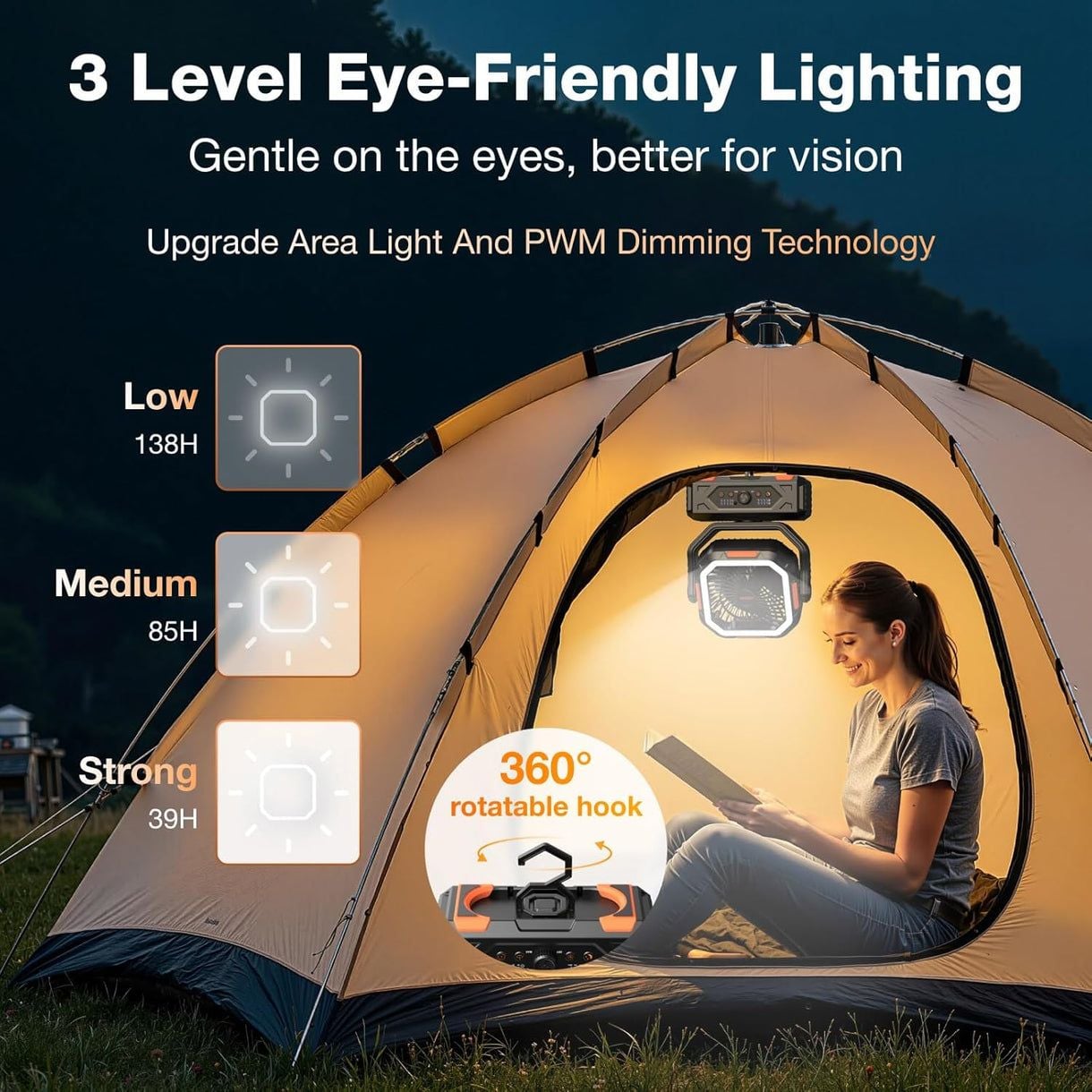 Ogery Portable Camping Fan with LED Light and Remote 8
