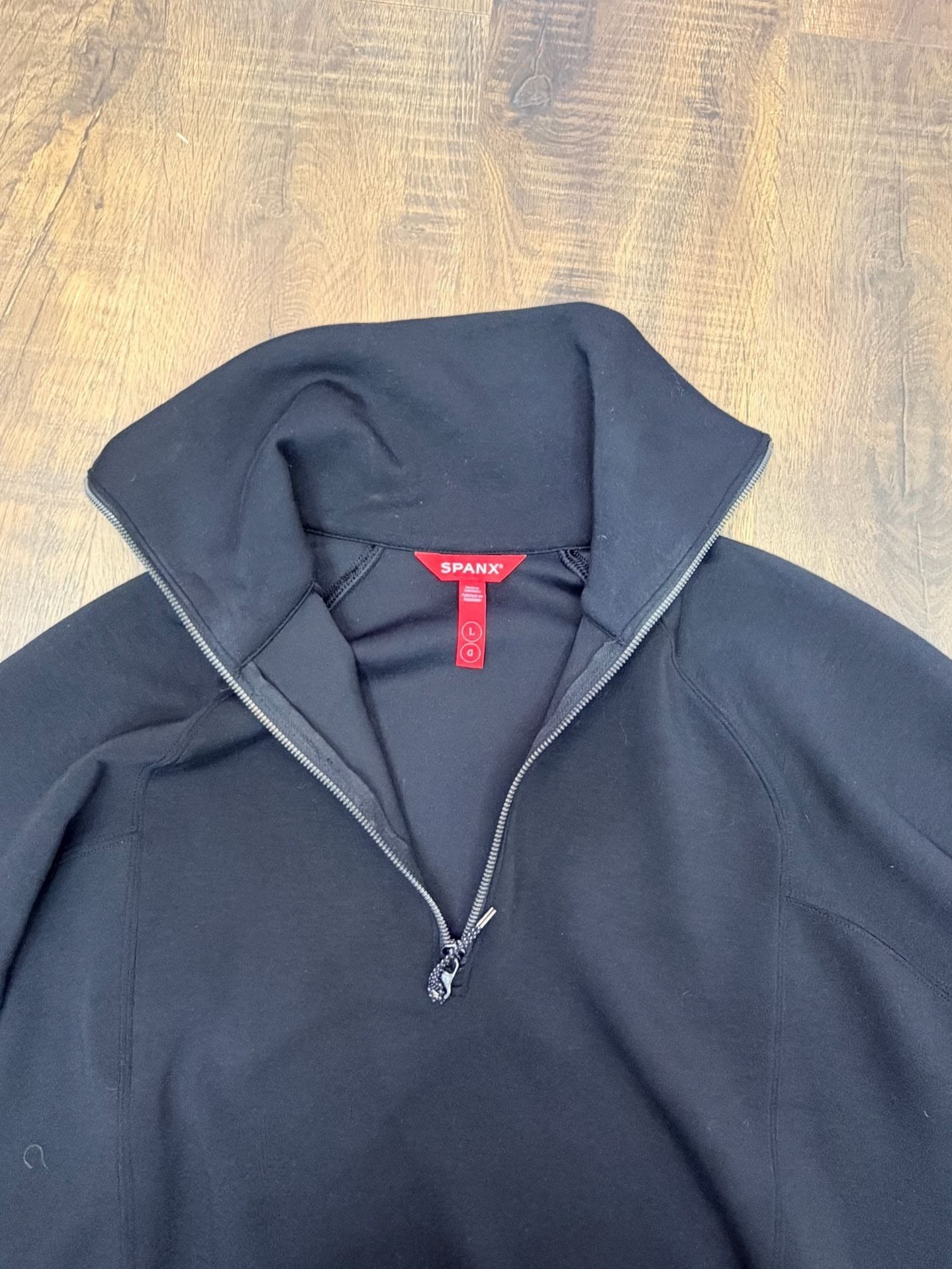 Spanx Half Zip Pullover Sweatshirt Size L Black Funnel Neck Athletic 5