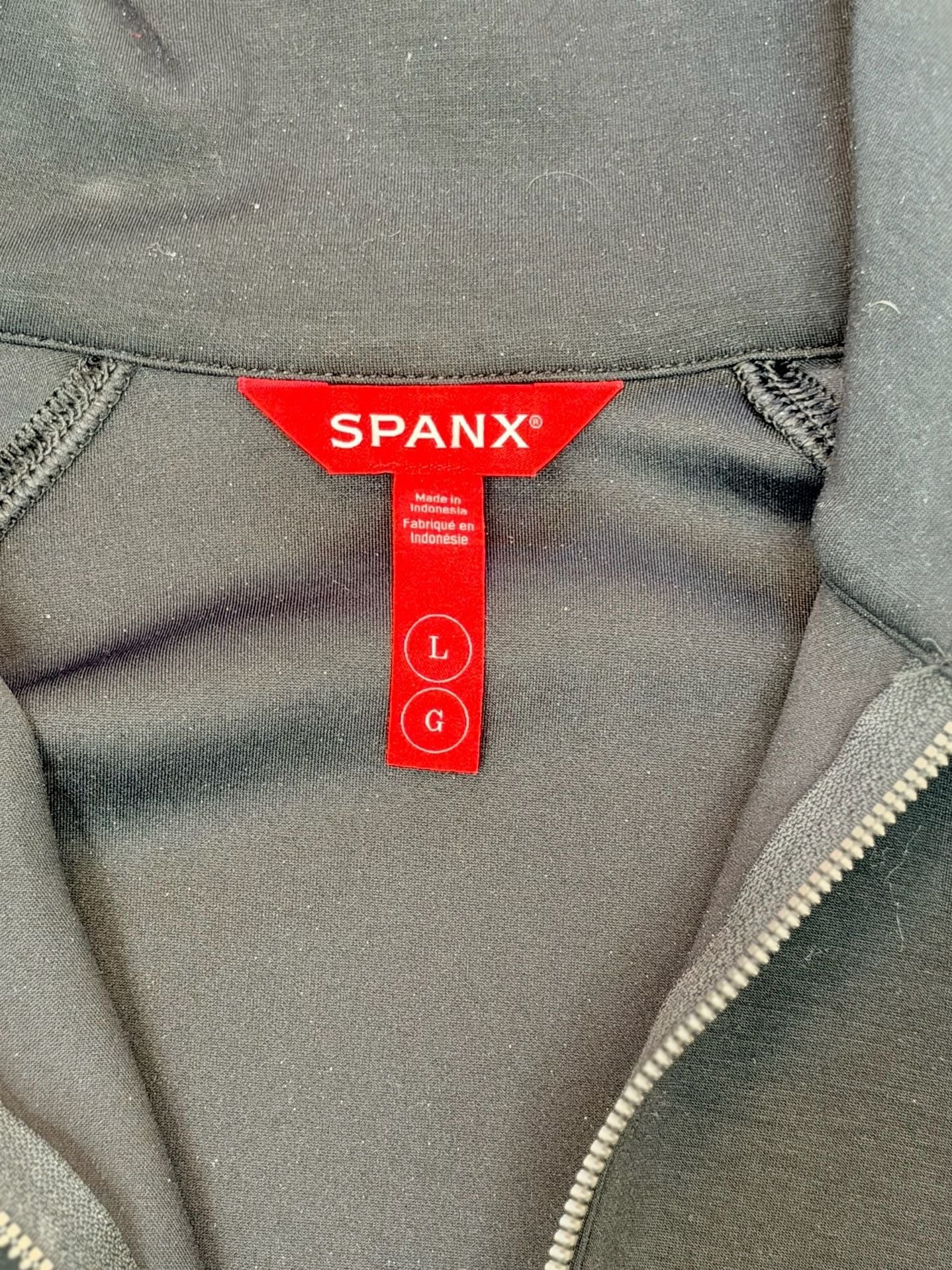 Spanx Half Zip Pullover Sweatshirt Size L Black Funnel Neck Athletic 4