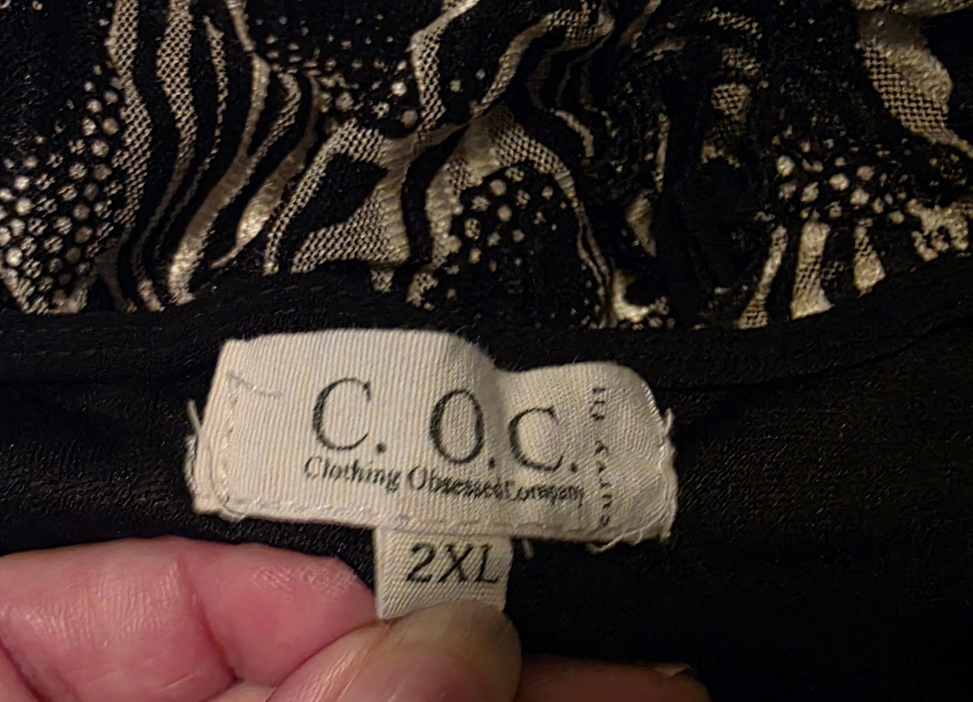 C.O.C. Cardigan Look Top 2XL Black White Abstract Print Beaded Open Front 3