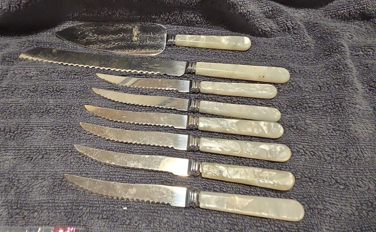 Sheffield of England Vintage Faux Pearl Handle Flatware Knife and Server Set 1