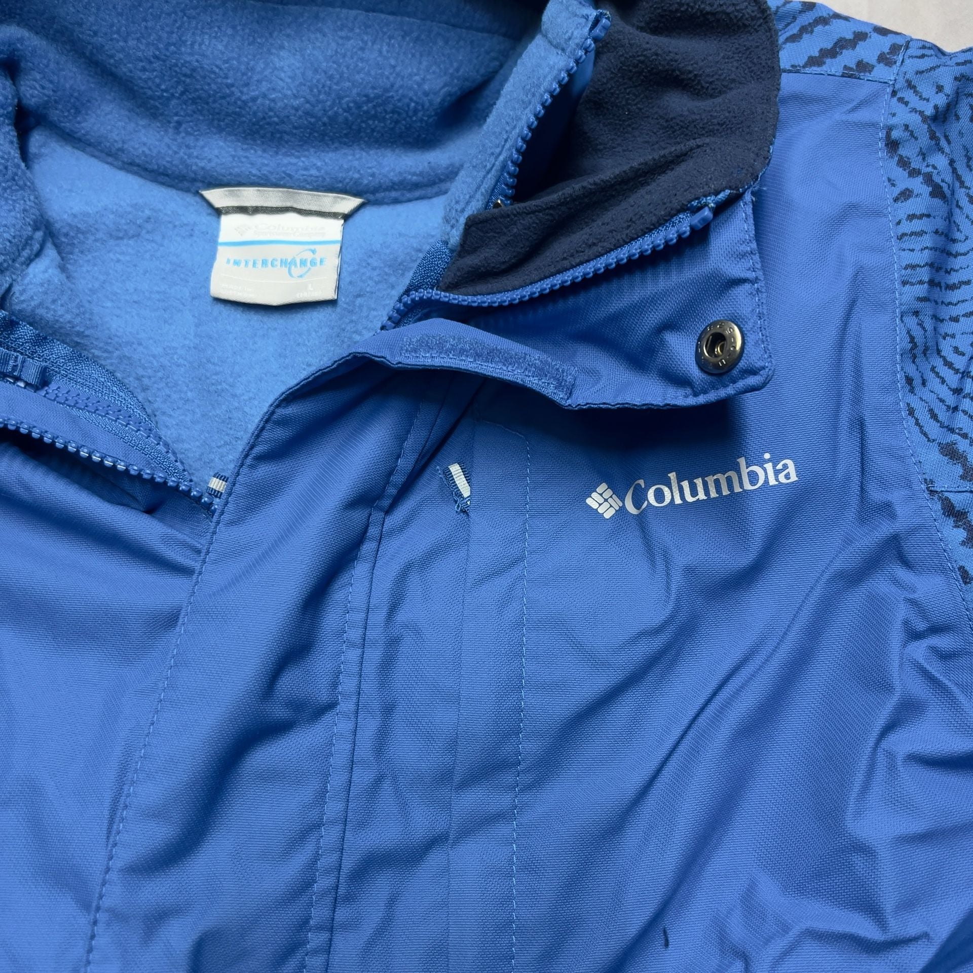 Columbia Interchange Youth Jacket Size L (14/16) Blue Omni-Tech Reversible Top 3