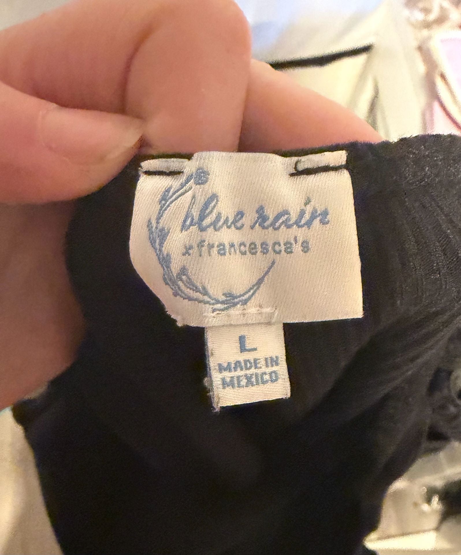 blue rain x francesca's Bodysuit Size L Black Ribbed Ruffle Strap 6