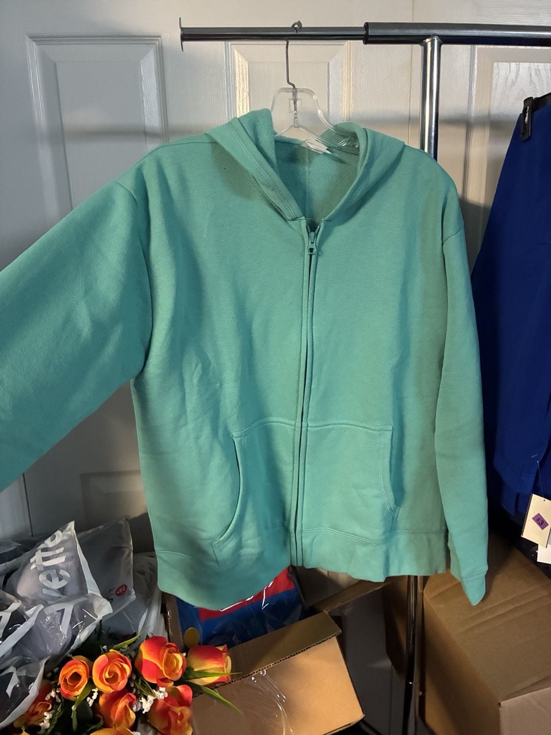 Gildan Full Zip Hoodie Size L Mint Green Fleece Sweatshirt 2