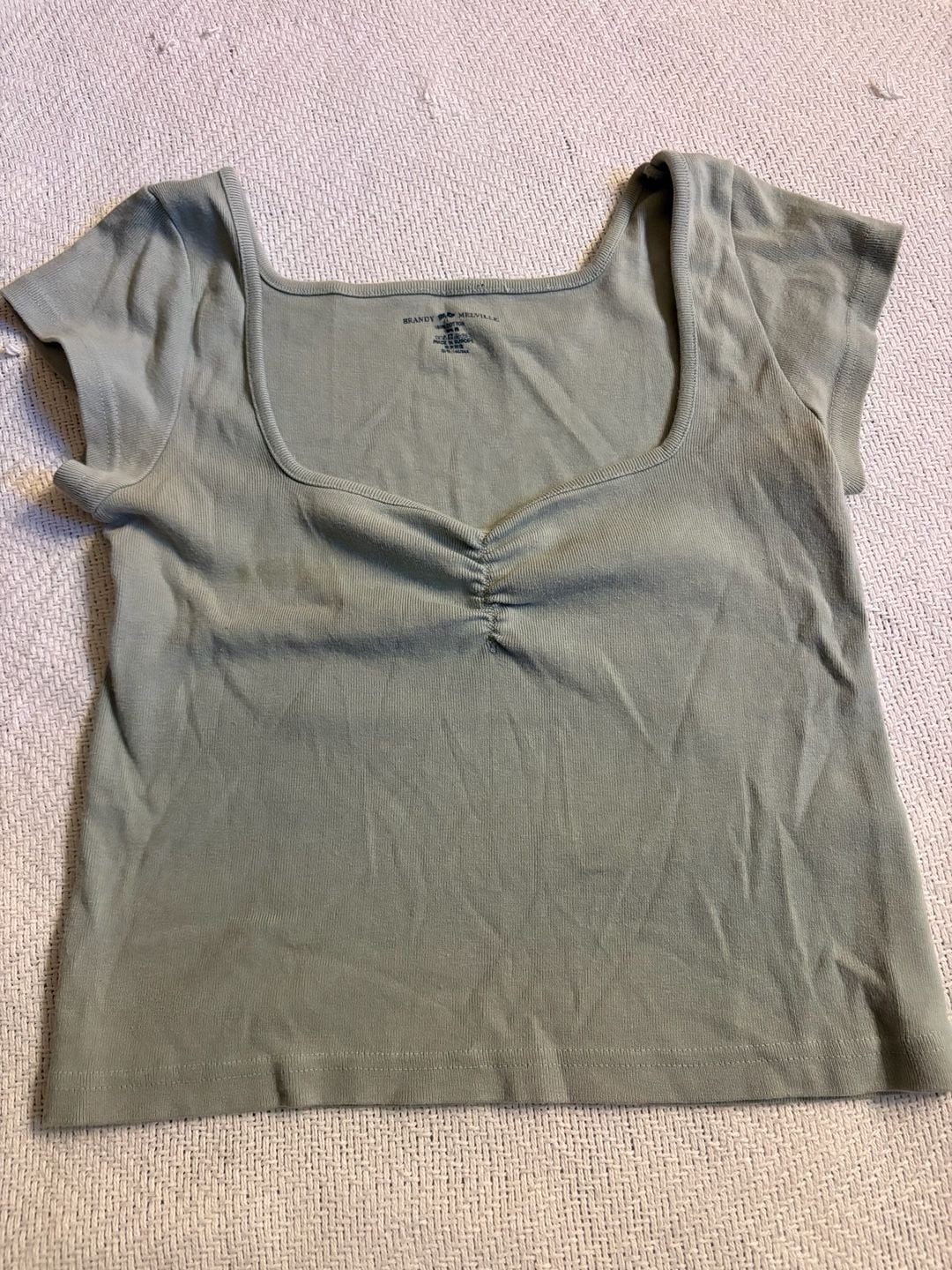 Brandy Melville Ruched Sweetheart Top Sage Green Cotton 2