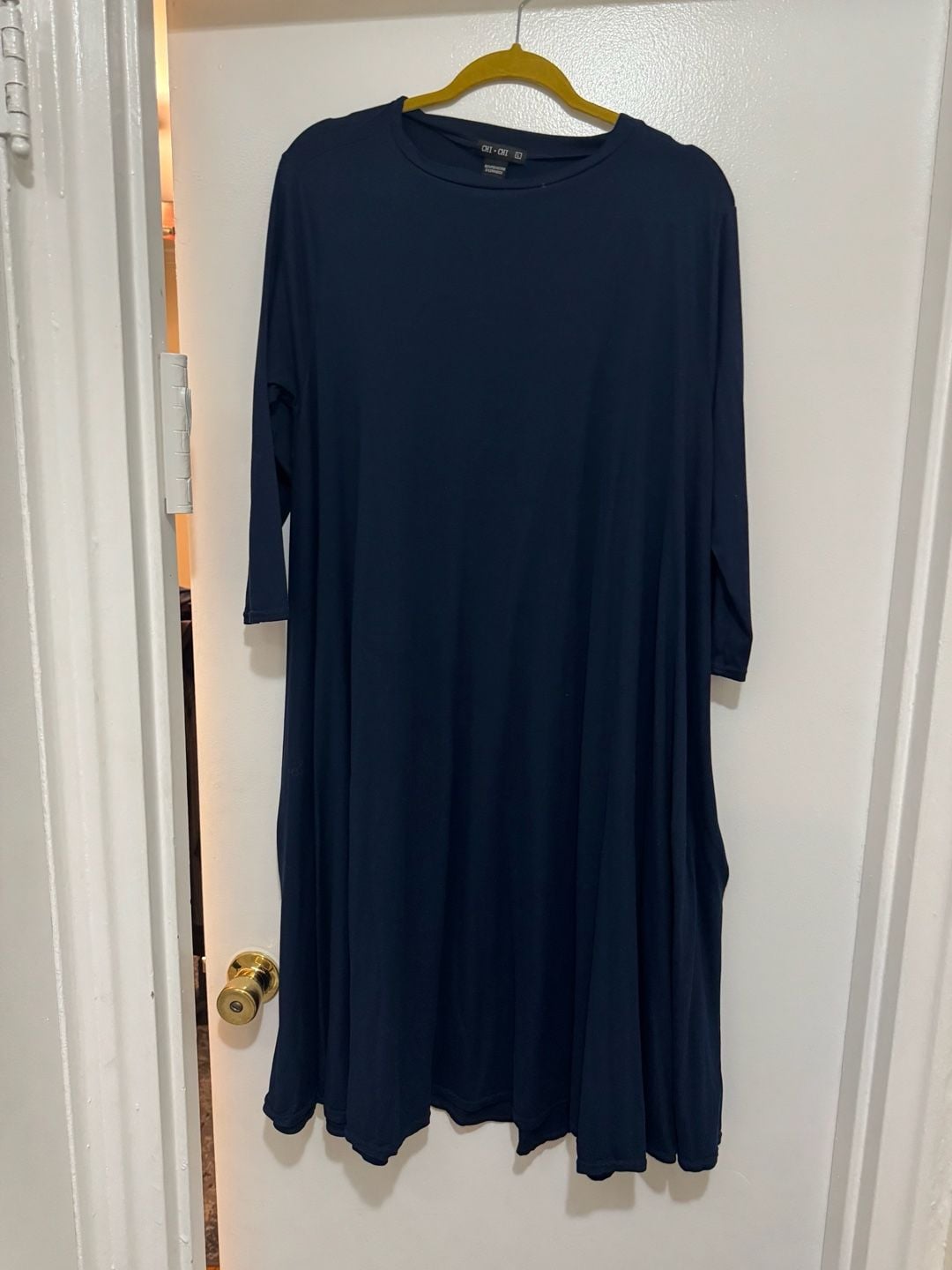 CHI-CHI Long Sleeve Maxi Dress Size L Navy Blue Swing Tunic Dress 2